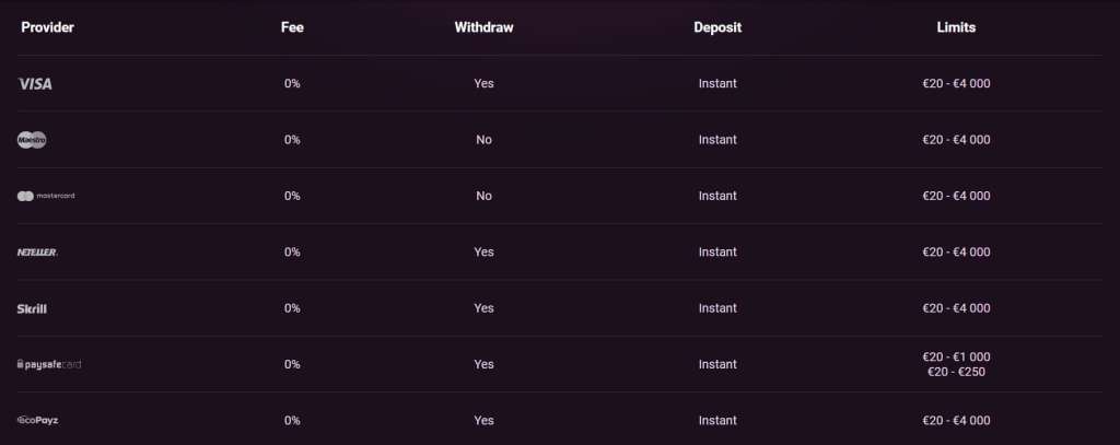 Ricky Casino deposit methods.